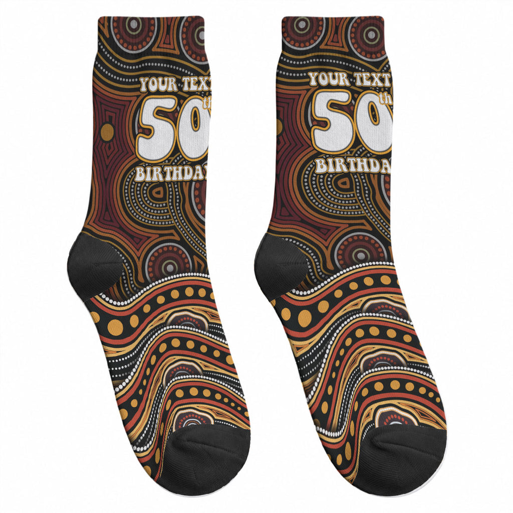 Personalised Aboriginal 50th Birthday Crew Socks Indigenous Dot Painting Native Australian Celebration