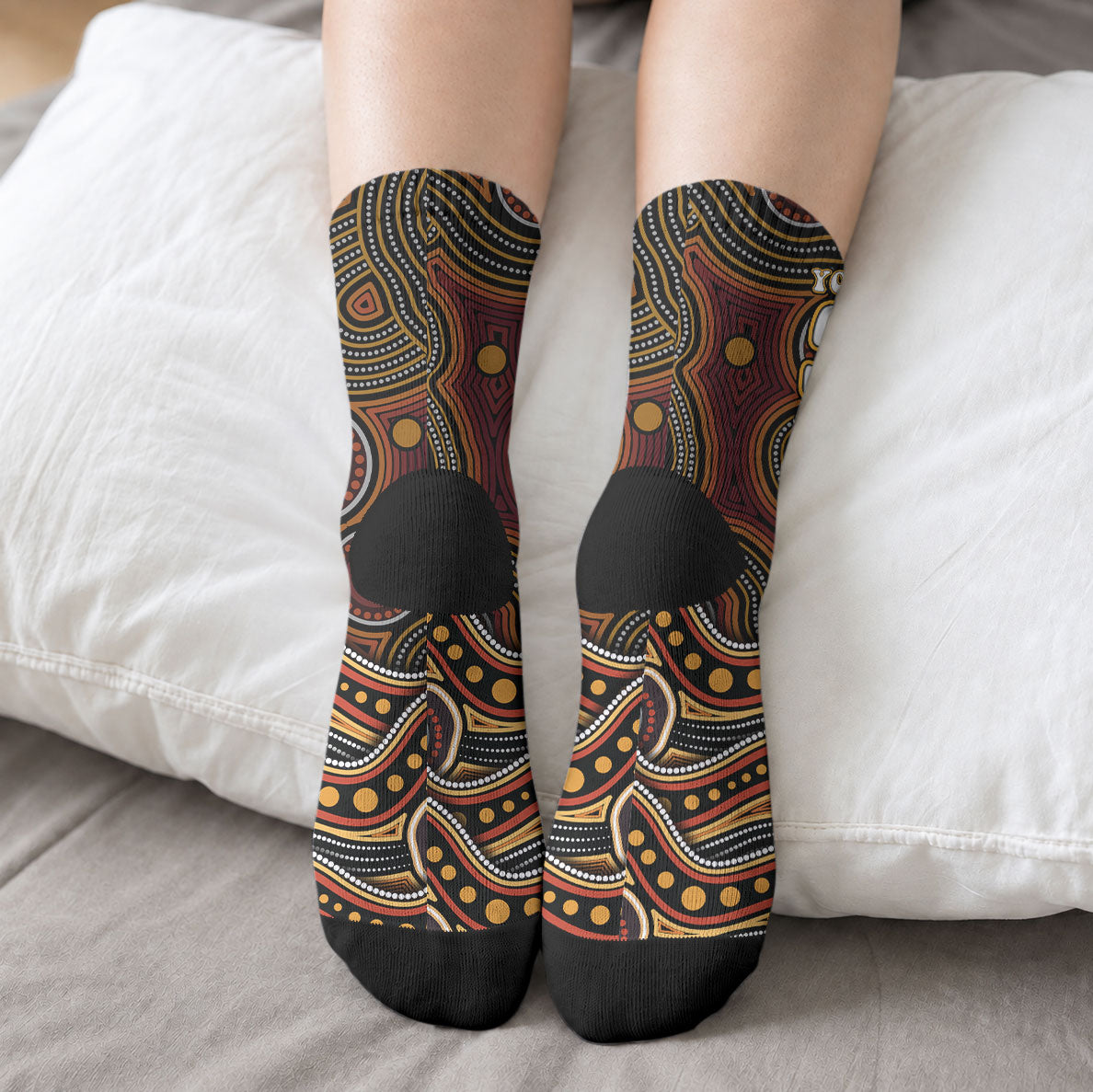 Personalised Aboriginal 50th Birthday Crew Socks Indigenous Dot Painting Native Australian Celebration
