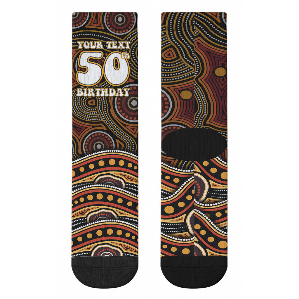 Personalised Aboriginal 50th Birthday Crew Socks Indigenous Dot Painting Native Australian Celebration