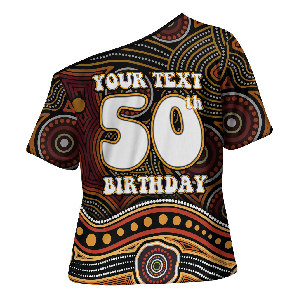 Personalised Aboriginal 50th Birthday Cross Shoulder Shirt Indigenous Dot Painting Native Australian Celebration