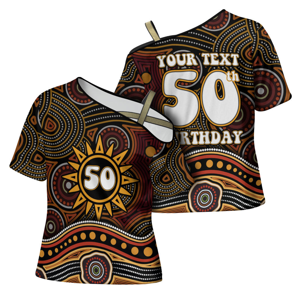Personalised Aboriginal 50th Birthday Cross Shoulder Shirt Indigenous Dot Painting Native Australian Celebration
