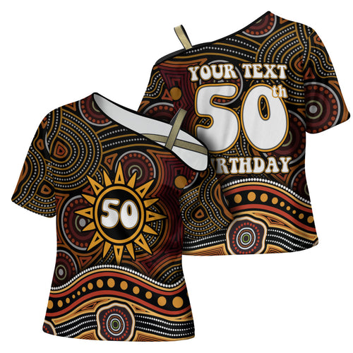 Personalised Aboriginal 50th Birthday Cross Shoulder Shirt Indigenous Dot Painting Native Australian Celebration