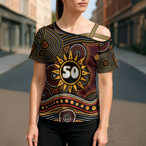 Personalised Aboriginal 50th Birthday Cross Shoulder Shirt Indigenous Dot Painting Native Australian Celebration
