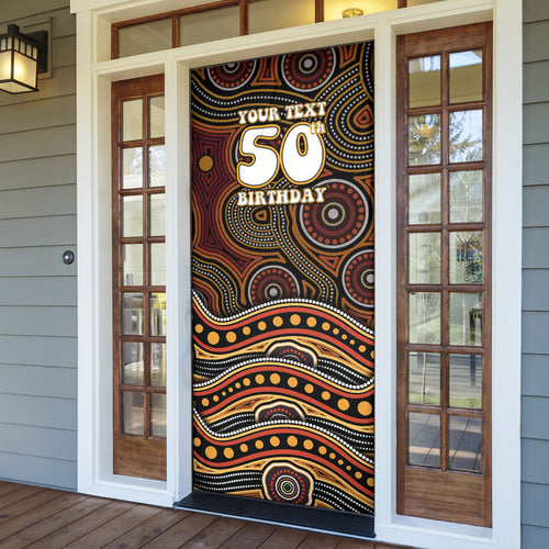 Personalised Aboriginal 50th Birthday Door Cover Indigenous Dot Painting Native Australian Celebration