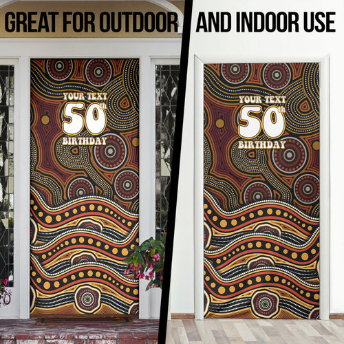 Personalised Aboriginal 50th Birthday Door Cover Indigenous Dot Painting Native Australian Celebration