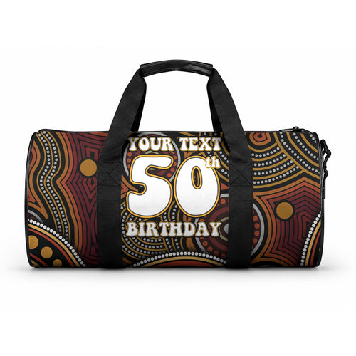 Personalised Aboriginal 50th Birthday Duffle Bag Indigenous Dot Painting Native Australian Celebration