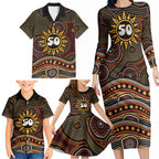 Personalised Aboriginal 50th Birthday Family Matching Long Sleeve Bodycon Dress and Hawaiian Shirt Indigenous Dot Painting Native Australian Celebration