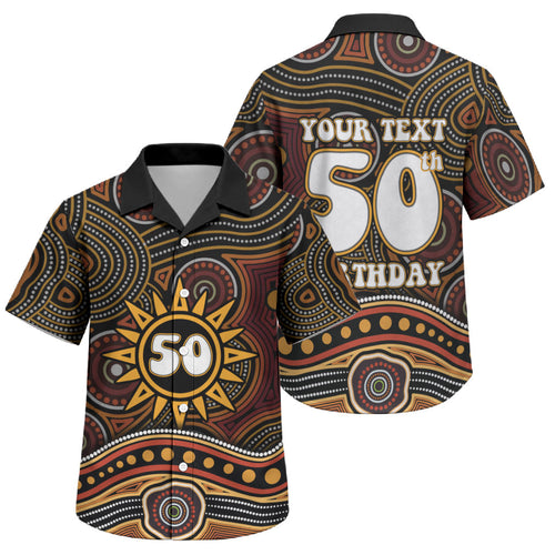 Personalised Aboriginal 50th Birthday Family Matching Long Sleeve Bodycon Dress and Hawaiian Shirt Indigenous Dot Painting Native Australian Celebration