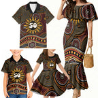 Personalised Aboriginal 50th Birthday Family Matching Mermaid Dress and Hawaiian Shirt Indigenous Dot Painting Native Australian Celebration