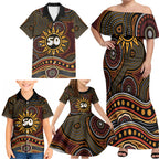 Personalised Aboriginal 50th Birthday Family Matching Off Shoulder Maxi Dress and Hawaiian Shirt Indigenous Dot Painting Native Australian Celebration