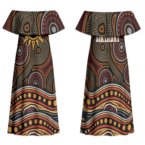 Personalised Aboriginal 50th Birthday Family Matching Off Shoulder Maxi Dress and Hawaiian Shirt Indigenous Dot Painting Native Australian Celebration