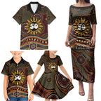 Personalised Aboriginal 50th Birthday Family Matching Puletasi and Hawaiian Shirt Indigenous Dot Painting Native Australian Celebration