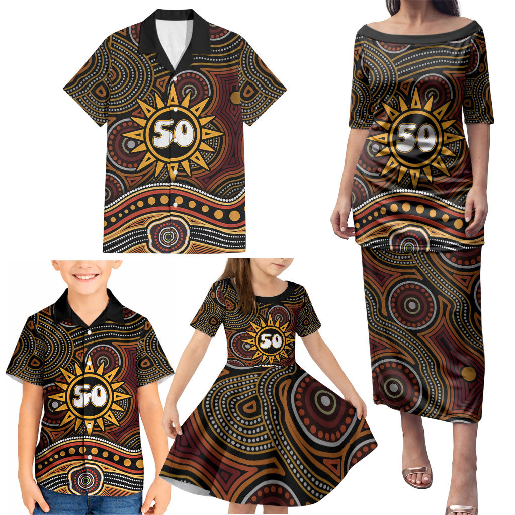 Personalised Aboriginal 50th Birthday Family Matching Puletasi and Hawaiian Shirt Indigenous Dot Painting Native Australian Celebration