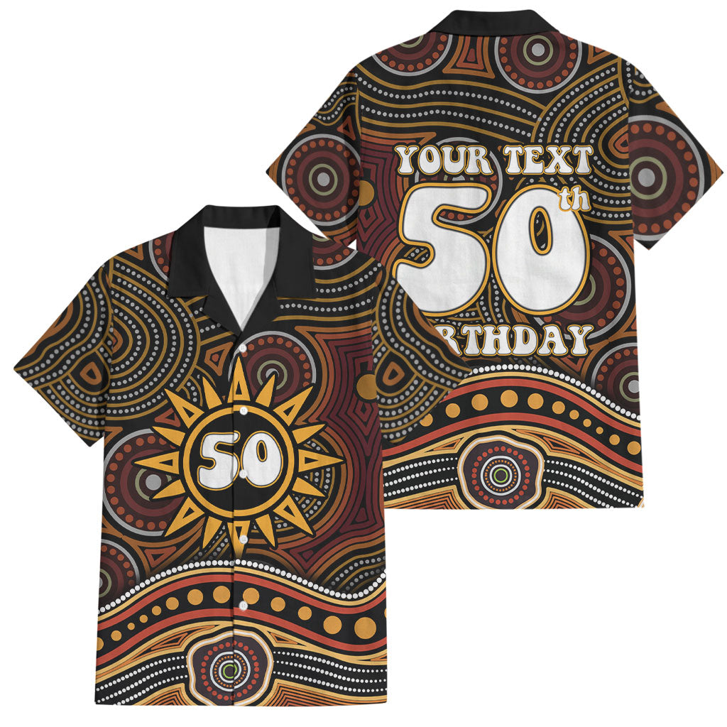 Personalised Aboriginal 50th Birthday Family Matching Puletasi and Hawaiian Shirt Indigenous Dot Painting Native Australian Celebration