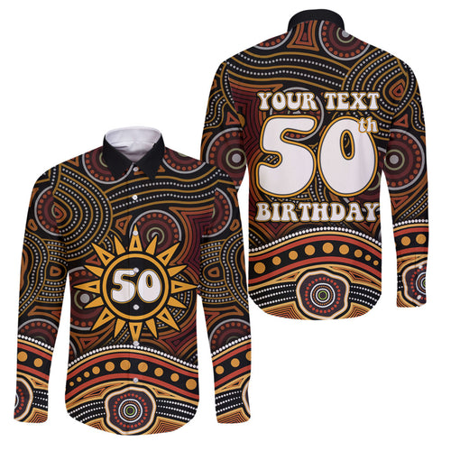 Personalised Aboriginal 50th Birthday Family Matching Puletasi and Hawaiian Shirt Indigenous Dot Painting Native Australian Celebration