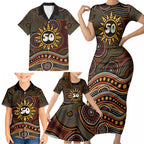 Personalised Aboriginal 50th Birthday Family Matching Short Sleeve Bodycon Dress and Hawaiian Shirt Indigenous Dot Painting Native Australian Celebration