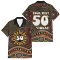 Personalised Aboriginal 50th Birthday Family Matching Short Sleeve Bodycon Dress and Hawaiian Shirt Indigenous Dot Painting Native Australian Celebration