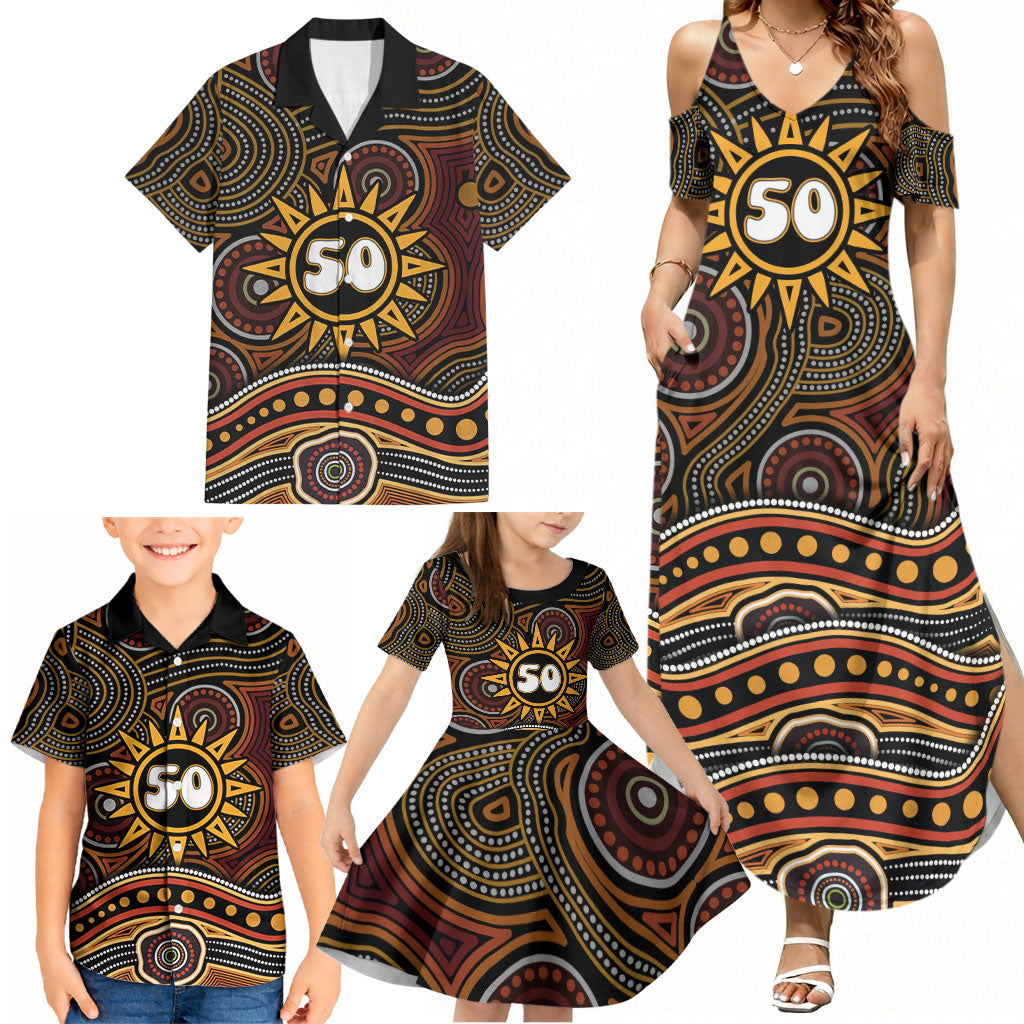 Personalised Aboriginal 50th Birthday Family Matching Summer Maxi Dress and Hawaiian Shirt Indigenous Dot Painting Native Australian Celebration