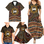 Personalised Aboriginal 50th Birthday Family Matching Summer Maxi Dress and Hawaiian Shirt Indigenous Dot Painting Native Australian Celebration