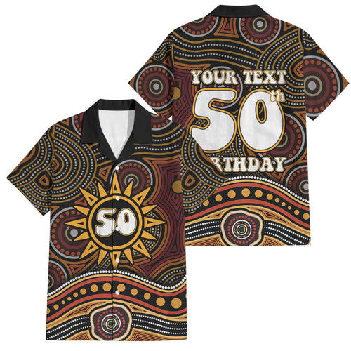 Personalised Aboriginal 50th Birthday Family Matching Summer Maxi Dress and Hawaiian Shirt Indigenous Dot Painting Native Australian Celebration