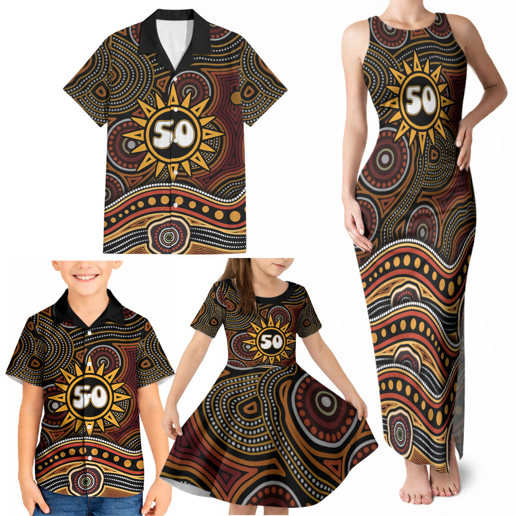 Personalised Aboriginal 50th Birthday Family Matching Tank Maxi Dress and Hawaiian Shirt Indigenous Dot Painting Native Australian Celebration