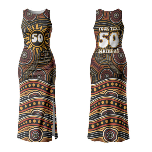 Personalised Aboriginal 50th Birthday Family Matching Tank Maxi Dress and Hawaiian Shirt Indigenous Dot Painting Native Australian Celebration