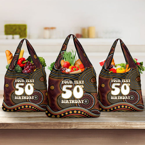 Personalised Aboriginal 50th Birthday Grocery Bag Indigenous Dot Painting Native Australian Celebration