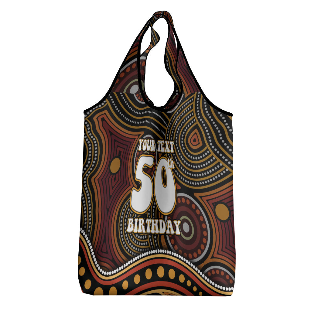 Personalised Aboriginal 50th Birthday Grocery Bag Indigenous Dot Painting Native Australian Celebration