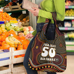 Personalised Aboriginal 50th Birthday Grocery Bag Indigenous Dot Painting Native Australian Celebration