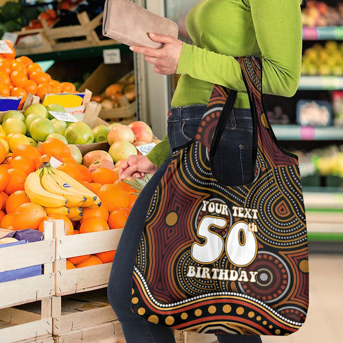 Personalised Aboriginal 50th Birthday Grocery Bag Indigenous Dot Painting Native Australian Celebration