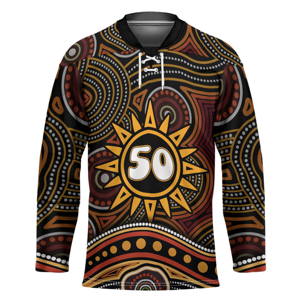 Personalised Aboriginal 50th Birthday Hockey Jersey Indigenous Dot Painting Native Australian Celebration
