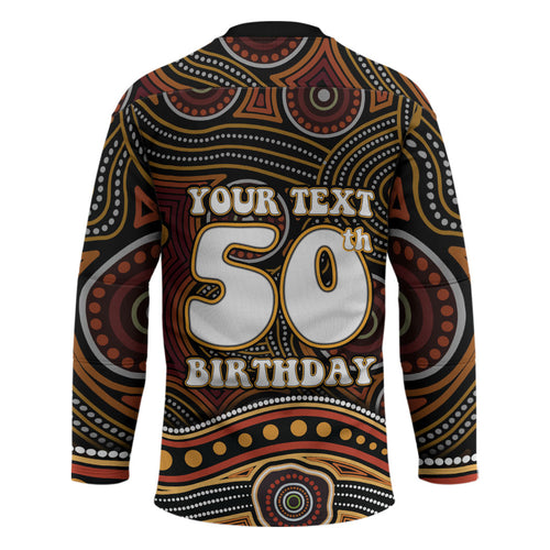 Personalised Aboriginal 50th Birthday Hockey Jersey Indigenous Dot Painting Native Australian Celebration
