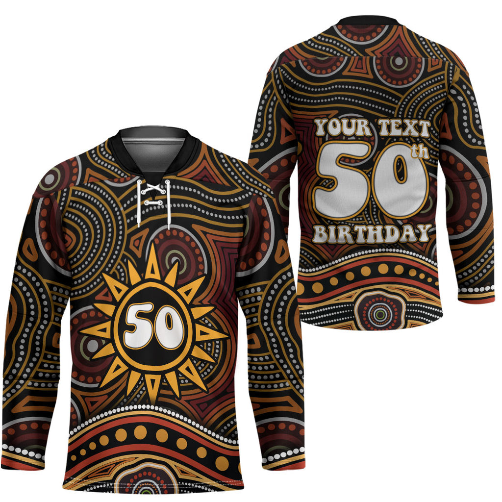 Personalised Aboriginal 50th Birthday Hockey Jersey Indigenous Dot Painting Native Australian Celebration