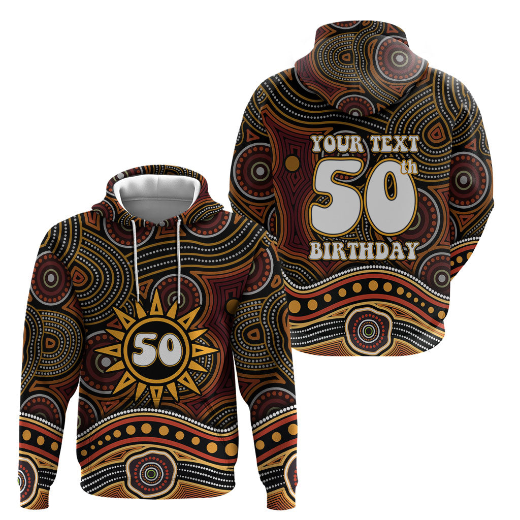Personalised Aboriginal 50th Birthday Hoodie Indigenous Dot Painting Native Australian Celebration