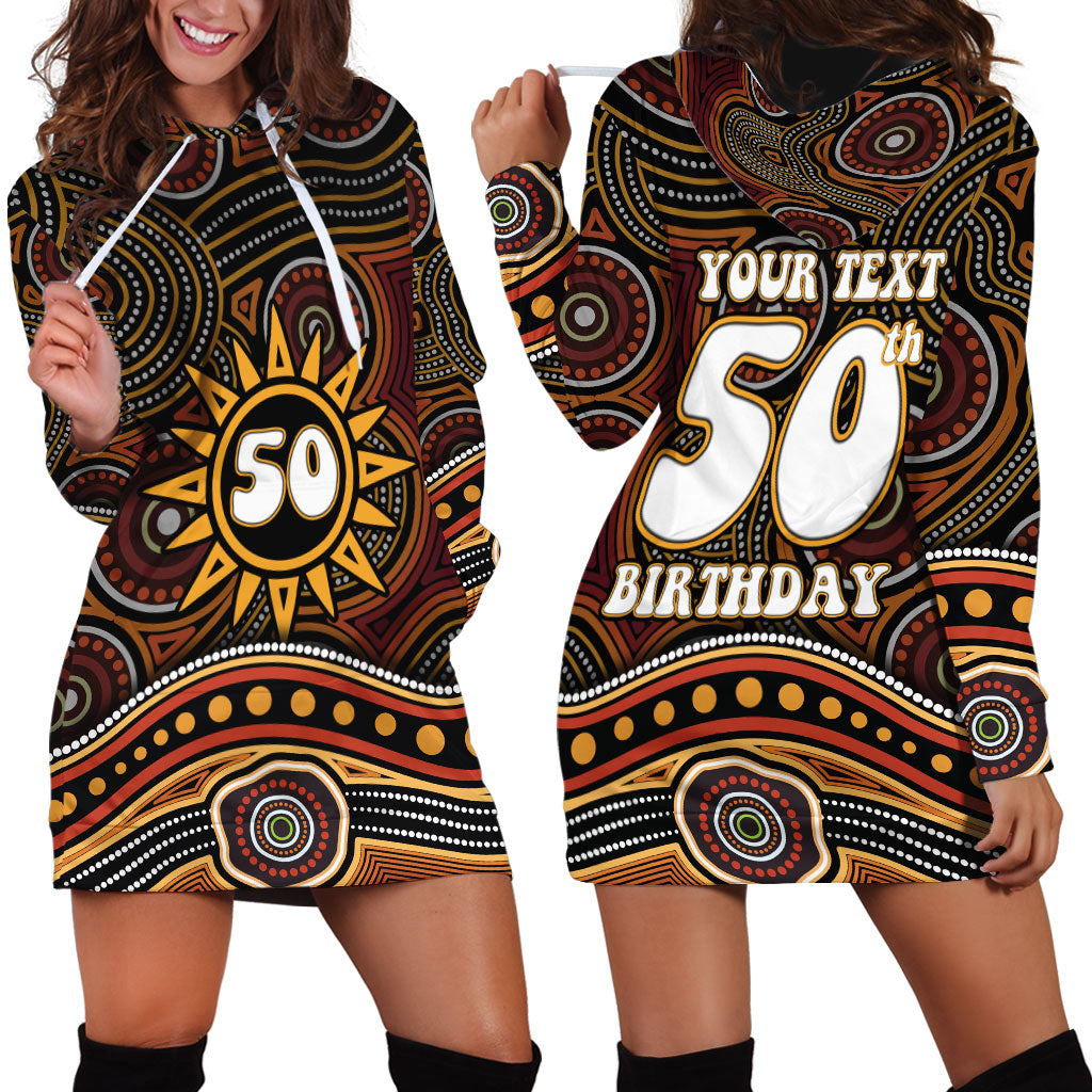 Personalised Aboriginal 50th Birthday Hoodie Dress Indigenous Dot Painting Native Australian Celebration