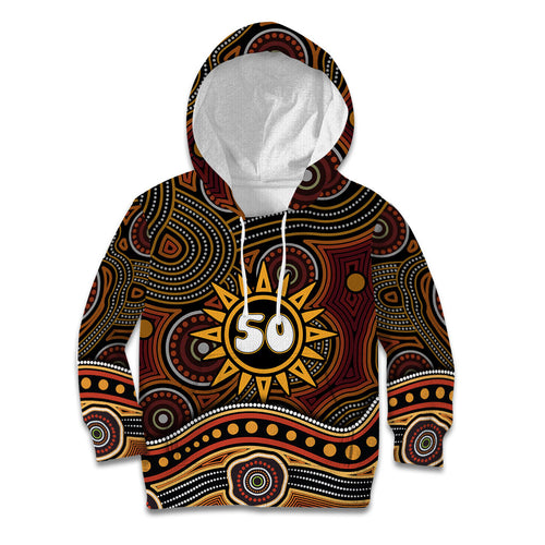 Personalised Aboriginal 50th Birthday Kid Hoodie Indigenous Dot Painting Native Australian Celebration