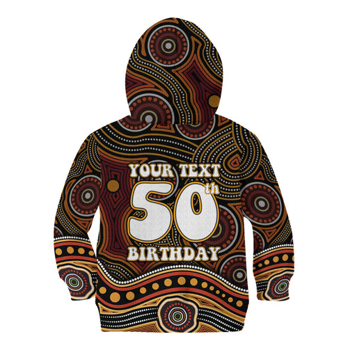 Personalised Aboriginal 50th Birthday Kid Hoodie Indigenous Dot Painting Native Australian Celebration