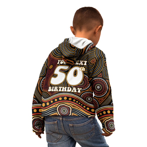 Personalised Aboriginal 50th Birthday Kid Hoodie Indigenous Dot Painting Native Australian Celebration
