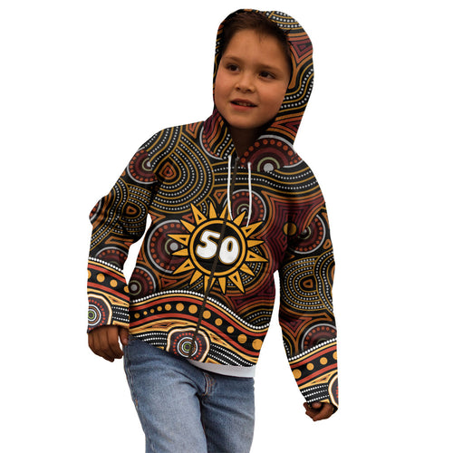 Personalised Aboriginal 50th Birthday Kid Hoodie Indigenous Dot Painting Native Australian Celebration