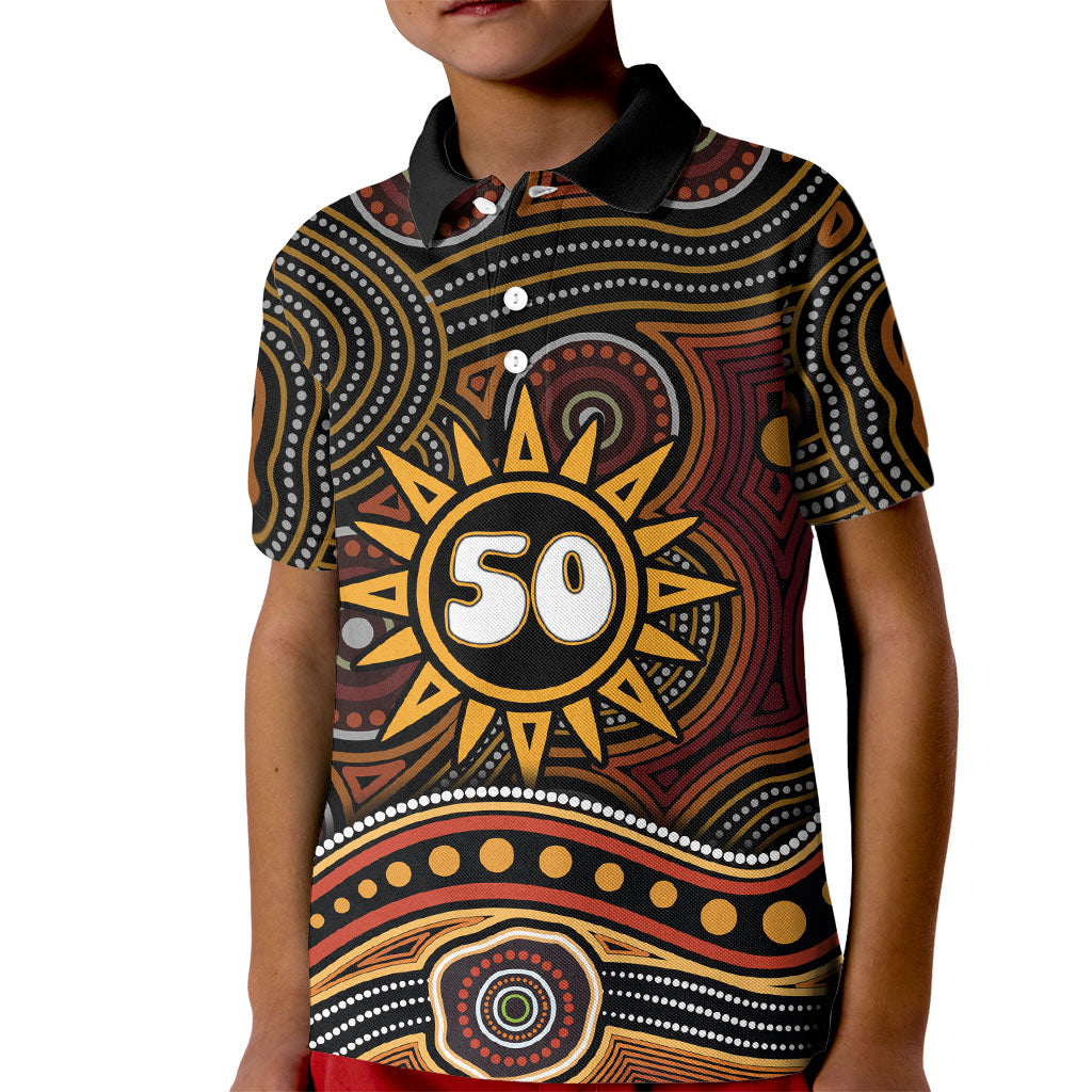 Personalised Aboriginal 50th Birthday Kid Polo Shirt Indigenous Dot Painting Native Australian Celebration