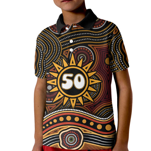 Personalised Aboriginal 50th Birthday Kid Polo Shirt Indigenous Dot Painting Native Australian Celebration