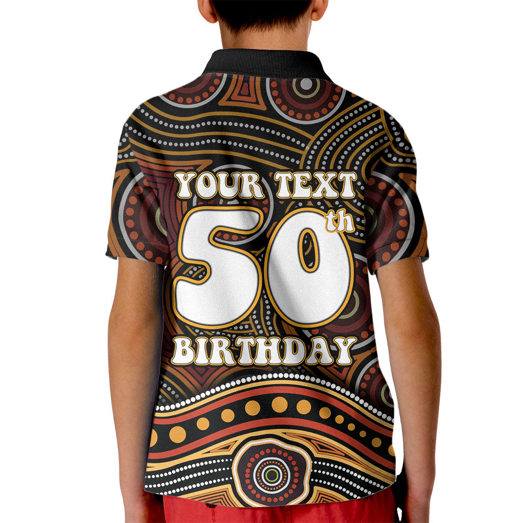 Personalised Aboriginal 50th Birthday Kid Polo Shirt Indigenous Dot Painting Native Australian Celebration