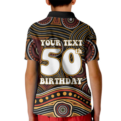 Personalised Aboriginal 50th Birthday Kid Polo Shirt Indigenous Dot Painting Native Australian Celebration