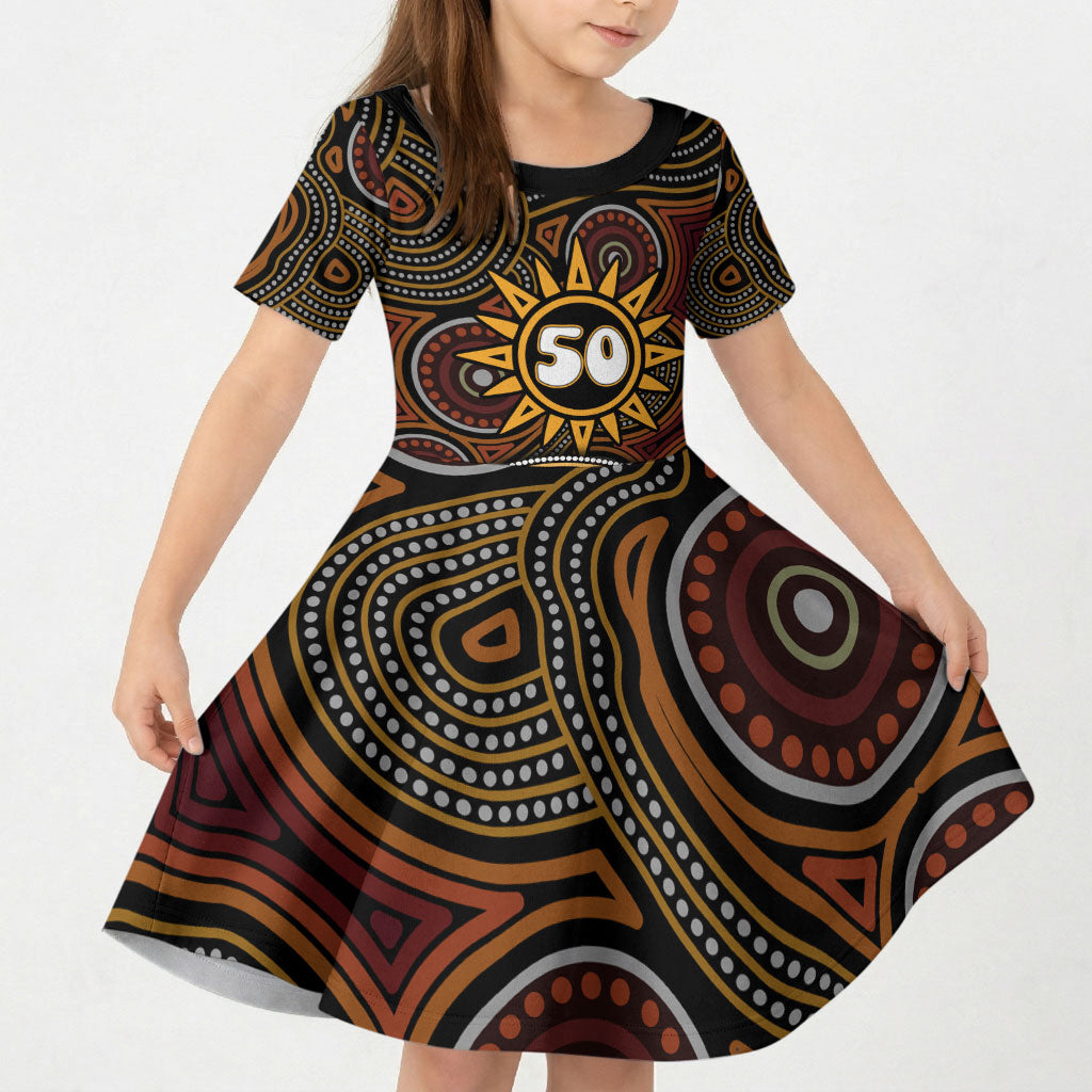 Personalised Aboriginal 50th Birthday Kid Short Sleeve Dress Indigenous Dot Painting Native Australian Celebration