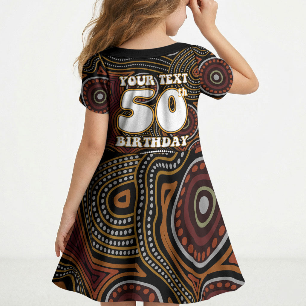 Personalised Aboriginal 50th Birthday Kid Short Sleeve Dress Indigenous Dot Painting Native Australian Celebration