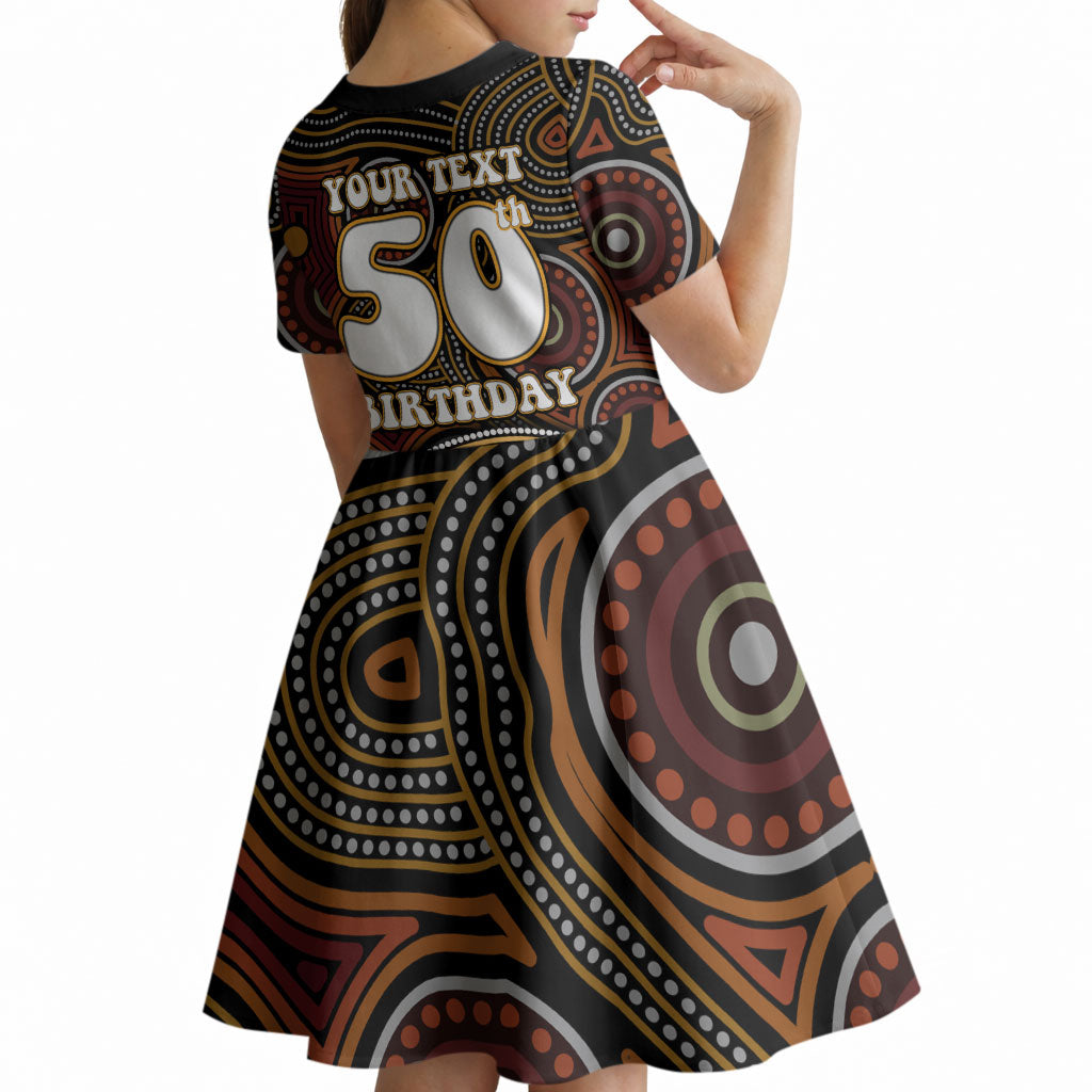 Personalised Aboriginal 50th Birthday Kid Short Sleeve Dress Indigenous Dot Painting Native Australian Celebration
