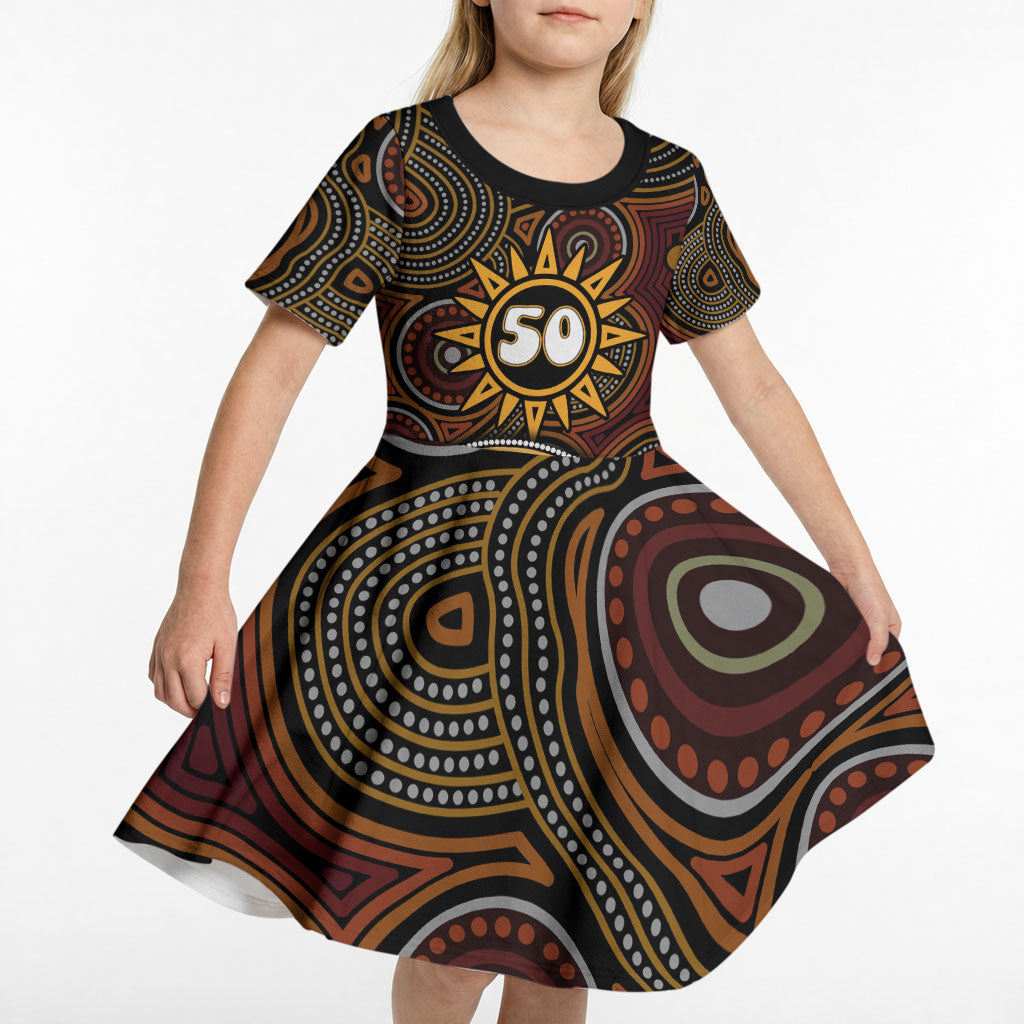 Personalised Aboriginal 50th Birthday Kid Short Sleeve Dress Indigenous Dot Painting Native Australian Celebration