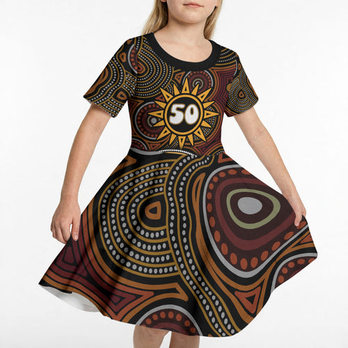 Personalised Aboriginal 50th Birthday Kid Short Sleeve Dress Indigenous Dot Painting Native Australian Celebration