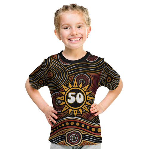 Personalised Aboriginal 50th Birthday Kid T Shirt Indigenous Dot Painting Native Australian Celebration