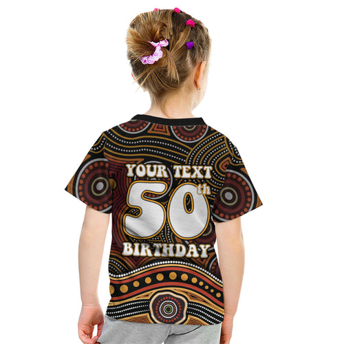 Personalised Aboriginal 50th Birthday Kid T Shirt Indigenous Dot Painting Native Australian Celebration